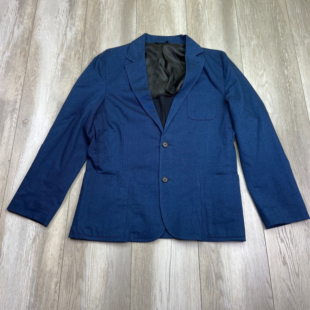 Corridor NYC Blazer Mens Large Blue Stretch Jacket Button Suite Men USA MADE